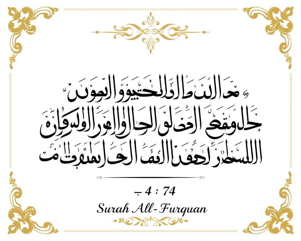 Arabic calligraphy of dua for marriage with a loved one from Surah Al-Furqan