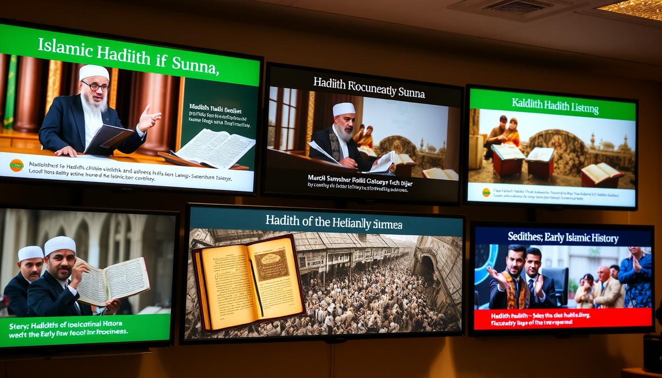 Collection of best documentaries on Sunna and Hadith displayed on screens