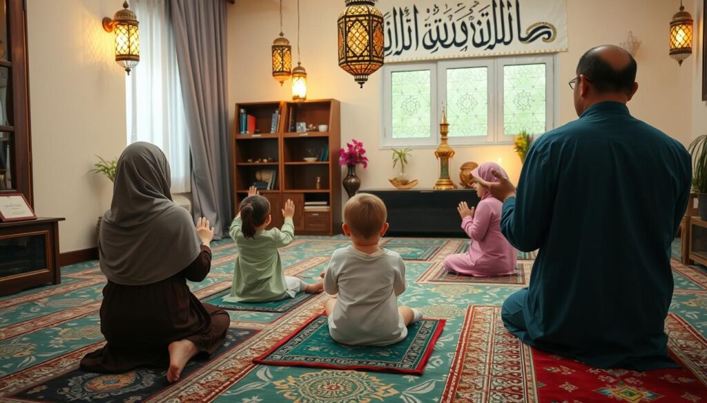 Muslim family praying together during Ramadan Muslim family praying together during Ramadan