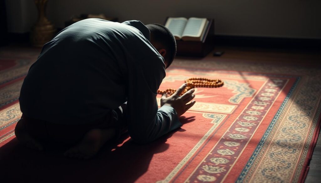 Muslim in prostration making dua for forgiveness during Ramadan Muslim in prostration making dua for forgiveness during Ramadan